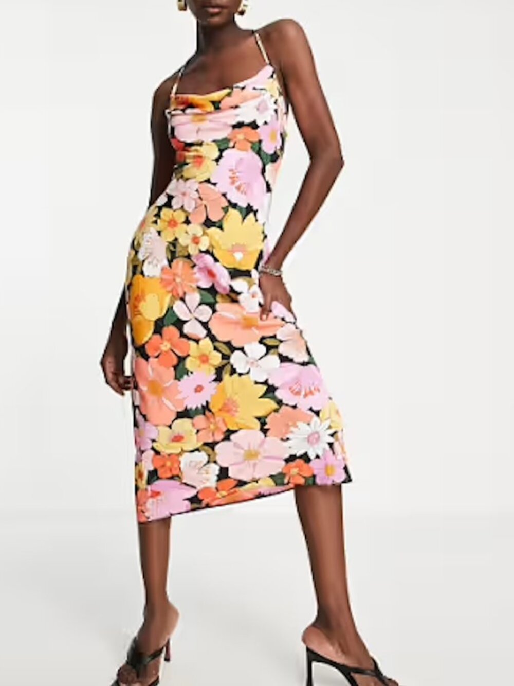 River Island Backless Back Tied Multi Color Floral Slip Dress